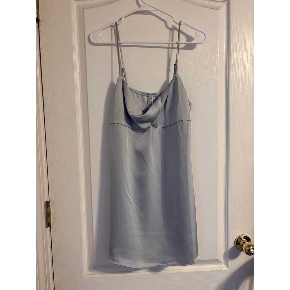 BP. Women Silver Satin Plunge Neck MiniSlip Dress Adjustable Straps Size Large‎